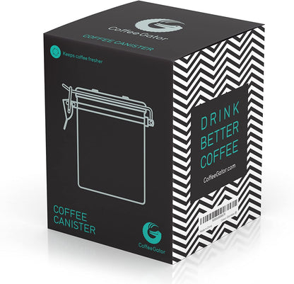Coffee Canister – 6” Stainless Steel Airtight Coffee Containers for Ground Coffee W/ Date Tracker, Co2-Release Valve, Measuring Scoop & Travel Jar - Medium, Gray